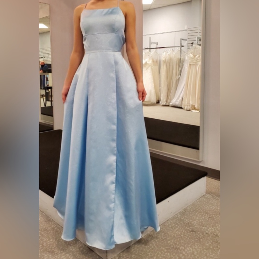 Clarisse Blue Shimmer Formal Wedding open back Dress Maxi Evening Gown Size